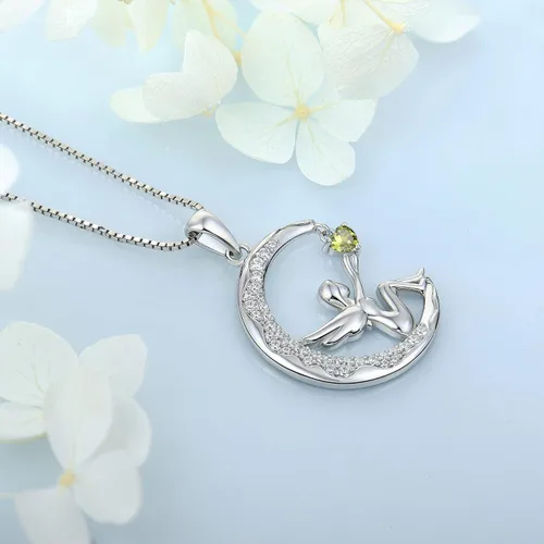 Vista 2 de FJ Collar de luna de hadas para mujer, collar de ángel de luna creciente, chapado en plata de ley, oro blanco de 18 quilates, Circonia cúbica