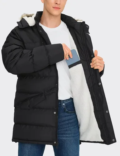 Vista 2 de Abrigo largo de invierno para hombre, con capucha, forro polar cálido y resistente al agua