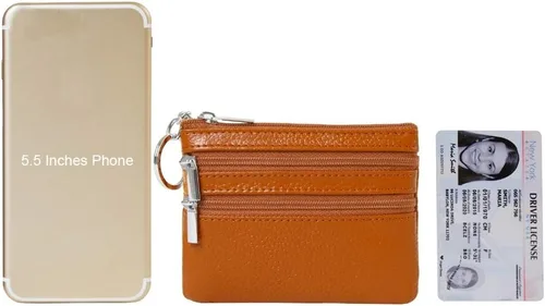 Vista 6 de Monedero de cuero auténtico para mujer, con llavero
