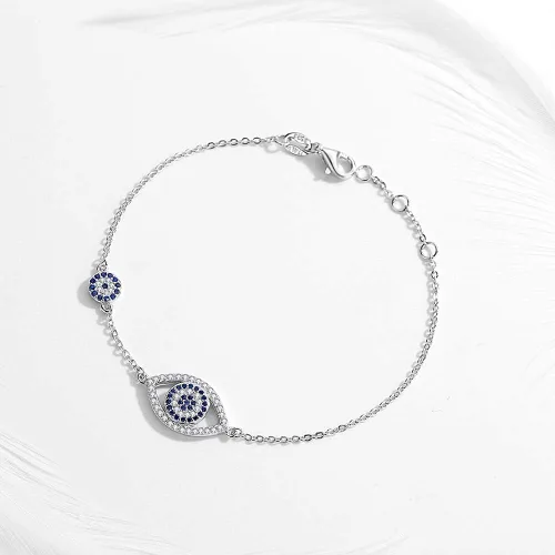 Vista 3 de Kaletine Blue Evil Eyes Link Bracelet Sterling Silver 925 Cubic Zirconia Chain Adjustable 67 7 75