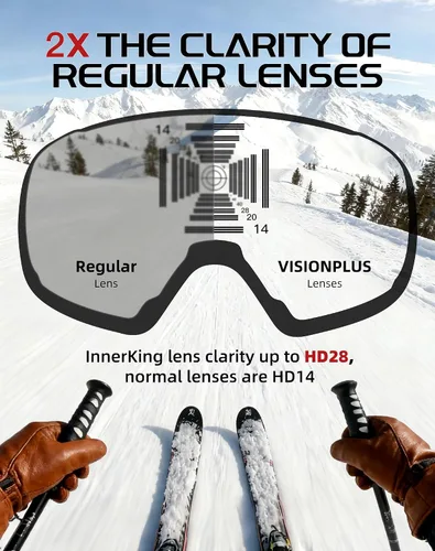 Vista 3 de Innerking OTG - Gafas de esquí aprobadas por SGS, para usar sobre gafas de nieve, snowboard, invierno, antivaho para adultos, jóvenes, hombres