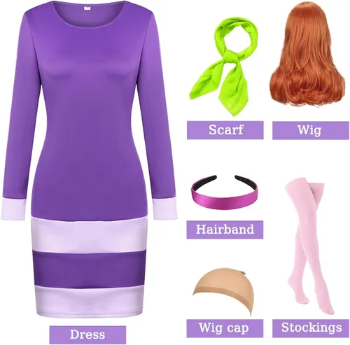 Vista 2 de RAAIBB Disfraz de Daphne para mujer, disfraz de Halloween para adultos