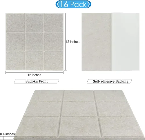 Vista 2 de [Usado] BXI Absorbedor de sonido, paquete de 16 paneles autoadhesivos de absorción acústica de 12 x 12 x 0.4 pulgadas, paneles de absorción