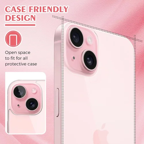 Vista 5 de Paquete de 3 protectores de pantalla para iPhone 15 Plus, iPhone 15 Plus, protector de pantalla frontal y trasera, protector de cámara antihuellas