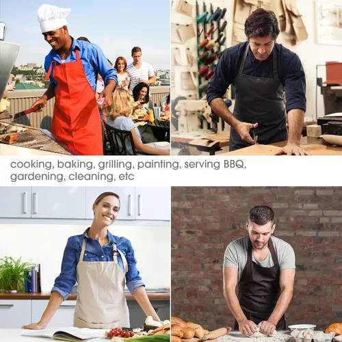 Vista 6 de Delantal ajustable con 2 bolsillos para hombres y mujeres, chef cocina cocina