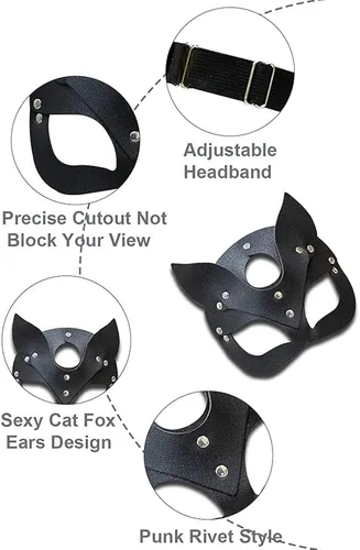Vista 3 de Furealux Women Leather Masquerade Party Mask for Cosplay Halloween Costume Accessory