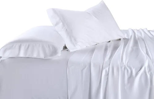 Vista 11 de Juego de sábanas sedosas y suaves de bambú-algodón híbrido, sábanas de cama 100 % de bambú-algodón. Azul