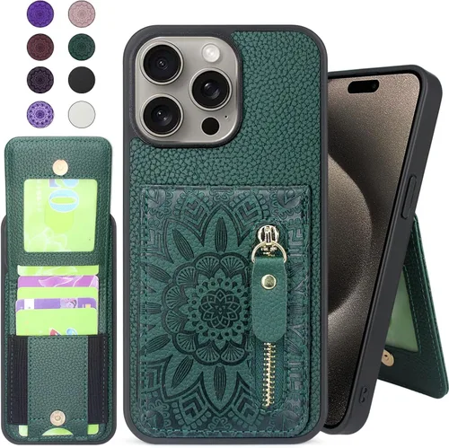 Vista 9 de Harryshell Funda compatible con iPhone 15 Pro Max con ranuras para tarjetas [con capacidad para hasta 6 tarjetas] Función de atril, bolsillo