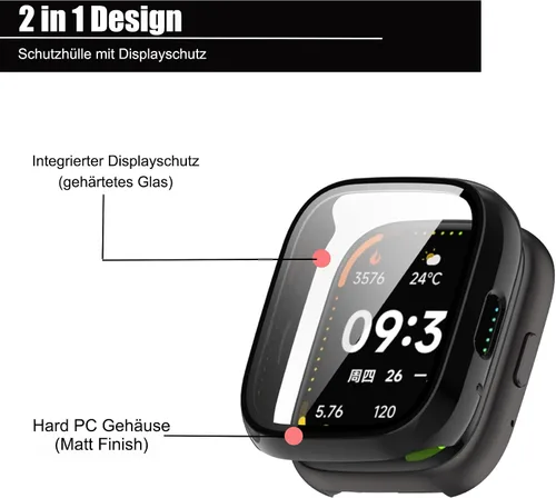 Vista 5 de Compatible con BIGGERFIVE Smart Watch, Lamshaw Hard PC Case con protector de pantalla compatible con BIGGERFIVE BW02 Smart Watch/Brave 2-1.8 negro