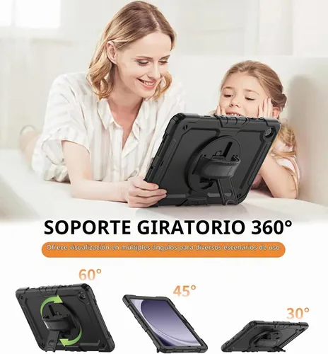 Vista 5 de DUNNO Funda para Samsung Galaxy Tab A9+ Plus de 11 pulgadas 2023, a prueba de golpes con protector de pantalla, soporte giratorio de 360°, correa