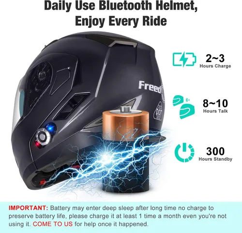 Vista 4 de FreedConn BM2-S - Casco de motocicleta con Bluetooth y función de marcación de voz, manos libres, 500 m/ 2 – 3 conductores, DOT con Bluetooth