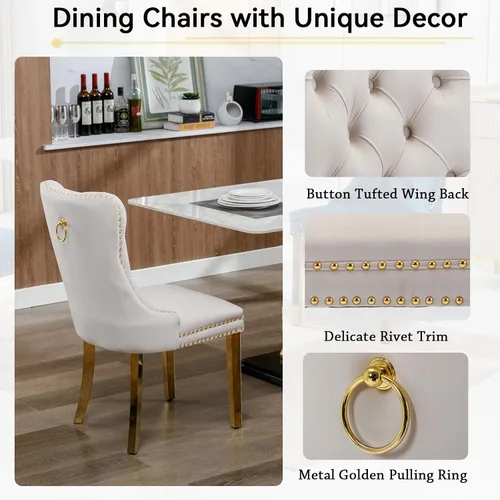 Vista 7 de Juego de mesa de comedor de 5 piezas para 4, mesa de cocina de mármol negro de 68 pulgadas con 4 sillas beige, mesa de comedor rectangular moderna