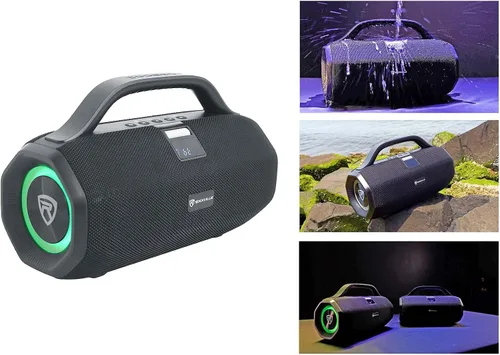 Vista 2 de Rockville SONIC-50L Altavoz Bluetooth portátil, sonido estéreo de 50 W, anillos LED duales, IPX5 resistente al agua, batería de hasta 24 horas, TWS