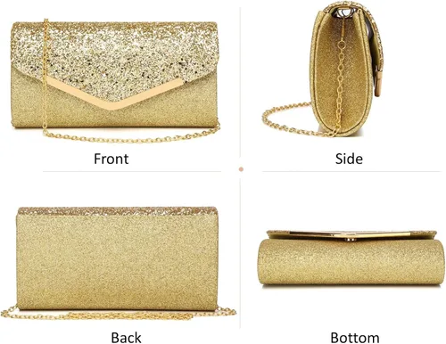 Vista 3 de Bolso de mano brillante para mujer, bolso de noche con cristales de estrás, bolso de noche con purpurina brillante para mujer, boda, fiesta, baile