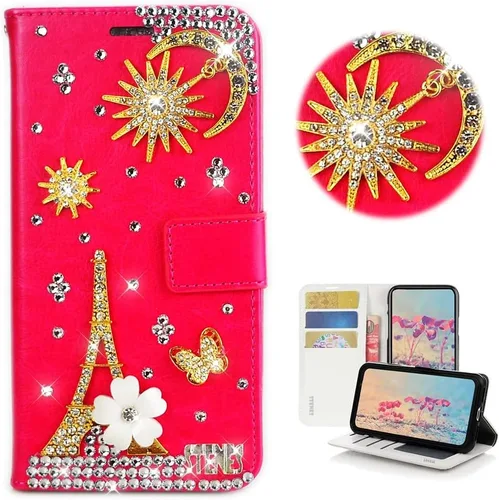 Vista 10 de Bling - Funda tipo cartera para teléfono compatible con Samsung Galaxy Z Fold 3 5G, elegante, hecha a mano en 3D con cristales y mariposas