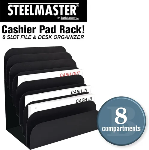 Vista 2 de BankSupplies STEELMASTER - Estante de acero para cajero, organizador de 8 ranuras para archivos y escritorio, organizador de papel, acabado