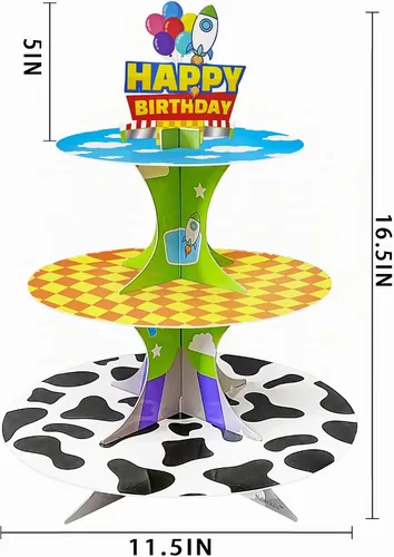 Vista 7 de Soporte para cupcakes de 3 niveles de historieta de dibujos animados, soporte de torre de postres para decoración de cumpleaños, suministros