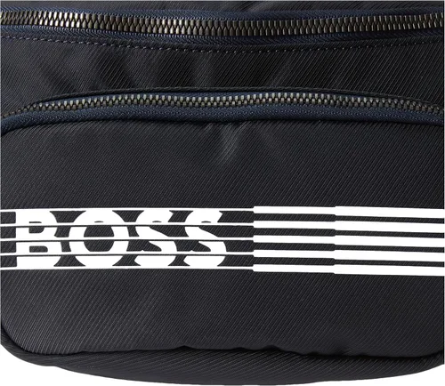 Vista 3 de BOSS Cinturón de poliéster con logotipo de rayas en contraste, azul Almirante, Azul (Admiral Blue)