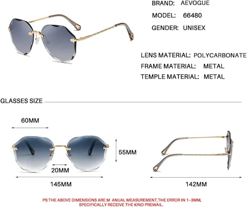 Vista 4 de AEVOGUE - Los lentes de sol para mujer, sin bordes, lentes de corte de diamante, de tamaño grande (AE0534)