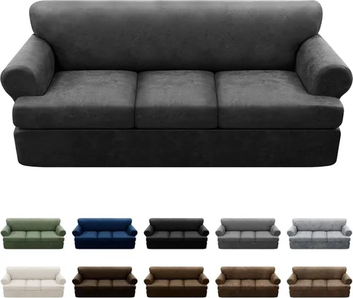 Vista 94 de Fundas para Sillón de 2 Piezas con Cojín en T, Fundas de Aspecto de Cuero para Sofá, Fundas para Sillas, Protector de Muebles Elástico, Funda
