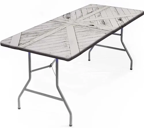 Vista 35 de Mantel rectangular elástico ajustable, con textura de madera de granja, cubierta de mesa de poliéster para mesa de bufé, picnic, cafeterías Mantel