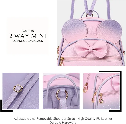 Vista 3 de KL928 - Mochila mini con diseño de lunares y moño para niñas, convertible a bandolera y bolso para mujeres, Pequeño, Casual