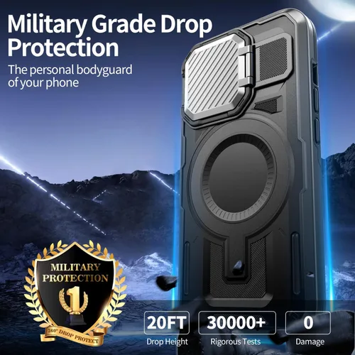Vista 4 de Funda con soporte de cámara para iPhone 12 Pro Max, compatible con MagSafe, cubierta de lente, versión 2024, funda protectora suave de grado militar