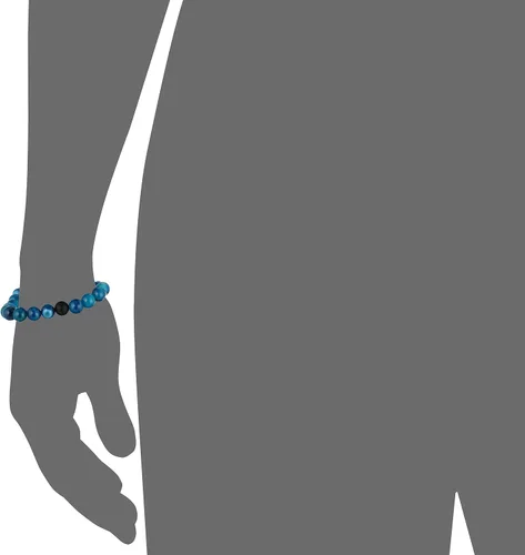 Vista 5 de Pulsera elástica con cuentas de ágata azul pulido y ónix mate para hombre (0.413 in de ancho), talla única, Microfibra, ágata azul