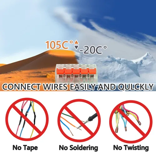 Vista 4 de Conectores de cable de palanca, paquete surtido de 75 conectores de cable, kit de conectores de empalme compacto para cables eléctricos, cables
