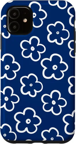 Vista 8 de Lindo patrón de flores silvestres azul marino y blanco floral caso para iPhone 17