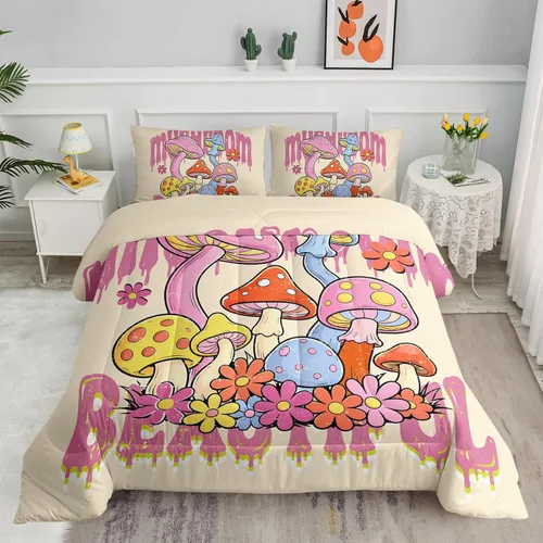 Vista 17 de Axolotl - Juego de ropa de cama para niños con diseño de gatos de dibujos animados tamaño individual, juego de edredón con líneas degradadas y lindo