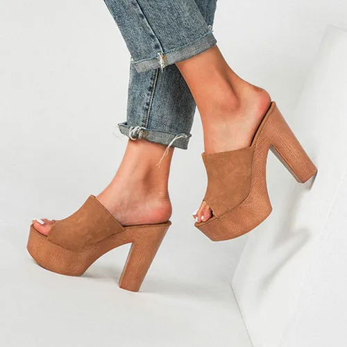 Vista 3 de Aniywn Sandalias de cuña para mujer, zapatos de verano con suela gruesa, tacón alto, zapatos de meter para mujer, zapatos de boca de pez