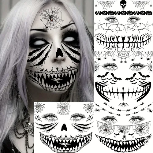 Vista 7 de EGMBGM 5 hojas de tatuajes temporales de Joker 3D para hombres, mujeres y adultos, kit de maquillaje de Halloween, payaso fantasma, sonrisa