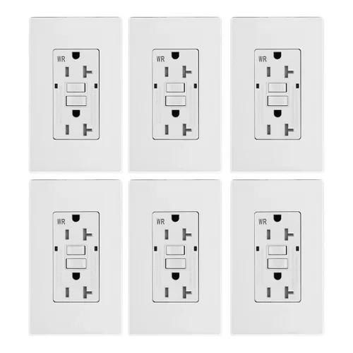 Vista 22 de Micmi Toma GFCI WR negra resistente a la intemperie, resistente a manipulaciones, receptáculo TR con indicador LED, placa de pared sin tornillos