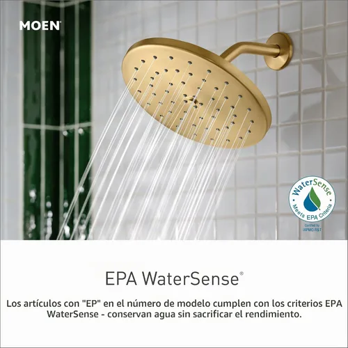 Vista 2 de Moen 6345EPBG Eco-Performance - Cabezal fijo de ducha tipo lluvia de 8 pulgadas, 1.75 GPM, oro cepillado