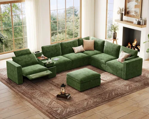 Vista 46 de Sofá reclinable eléctrico de 102.8 pulgadas con reposacabezas, sofá reclinable modular Cloud de gran tamaño con mesa, cajón de almacenamiento