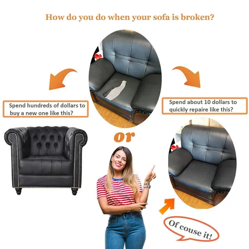 Vista 3 de Kit de cinta de reparación de cuero para camillas, 2 paquetes de adhesivo de 4 x 60 pulgadas, para sofá, muebles, sofá, cinturones de seguridad