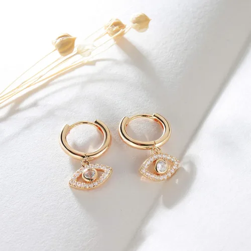Vista 6 de VACRONA - Aretes tipo arracadas para mujer, chapados en oro de 14 quilates, diseño de aro de arracada