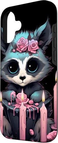 Vista 2 de iPhone 16 Pastel Goth Gothic Raccoon Anime Kawaii Nu Goth Aesthetic Case