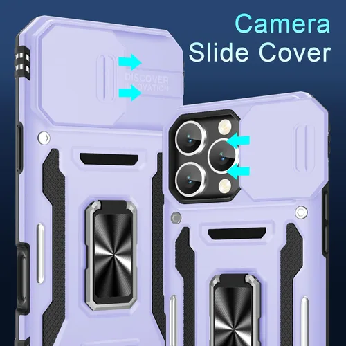 Vista 227 de DEERLAMN Funda para iPhone Xs Max con funda deslizante para cámara + protector de pantalla, soporte giratorio de anillo de grado militar a prueba