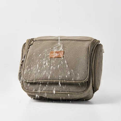Vista 4 de Neceser de lona colgante organizador de maquillaje con gancho de metal resistente, kit de afeitado de viaje, bolsa de cosméticos portátil a granel