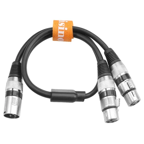 Vista 4 de Cable divisor XLR, 3 pines doble XLR hembra a macho, cable en Y, cable de micrófono equilibrado, adaptador de audio (1 macho a 2 hembra) - 1.5 pies