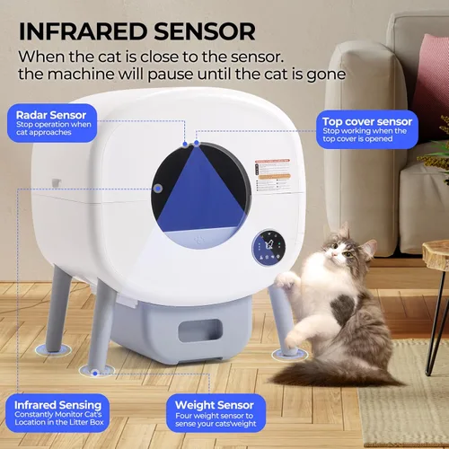 Vista 9 de Fsitego Caja de arena para gatos autolimpiante: caja de arena automática extra grande de 76L para múltiples gatos, sin olor, control inteligente