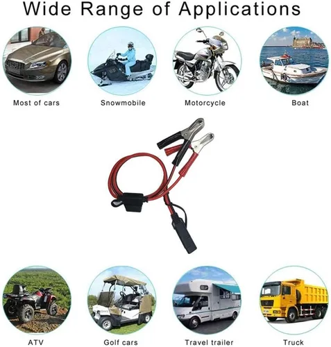 Vista 3 de Clips SAE a Cocodrilo – Abrazadera de cargador de batería de 2 pies, cable de extensión de cargador de goteo de 12 V-24 V, cable de extensión