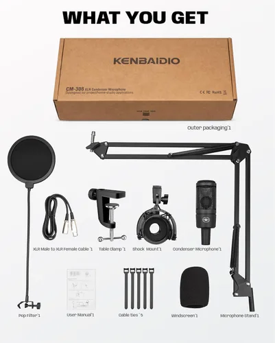 Vista 8 de Micrófono XLR para Podcast, Micrófono Condensador Cardioide Profesional de Estudio XLR con Diafragma Grande de 26mm para Grabación, Streaming