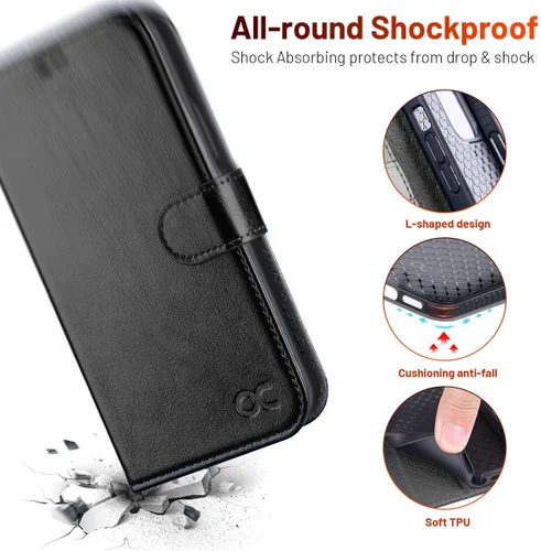 Vista 6 de OCASE Compatible con iPhone 12 Case/Compatible con iPhone 12 Pro Wallet Case, funda tipo cartera de piel sintética con tapa y tarjeteros con bloqueo