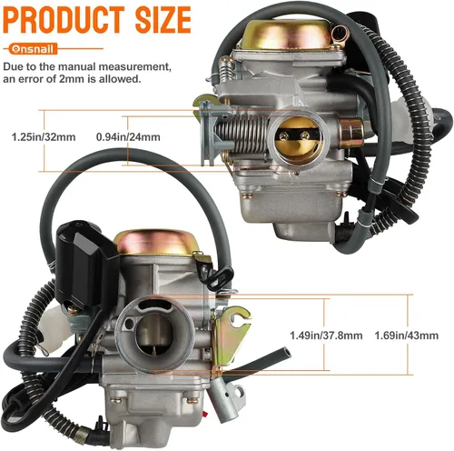 Vista 2 de Carburador Onsnail PD24J de 150cc para motores de 4 tiempos 125cc 150cc 152QMJ 157QMI de 24 mm para motocicleta, scooter, ATV, Go Kart con colector