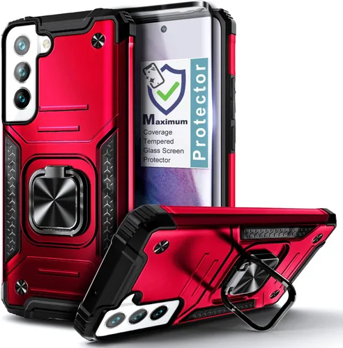 Vista 11 de NZND Funda diseñada para Samsung Galaxy S21, color negro, con protector de pantalla, protección de cuerpo completo a prueba de golpes