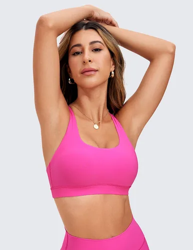 Vista 2 de CRZ YOGA - Brasier deportivo con tirantes delgados para mujer, brasier con relleno y espalda cruzada para yoga