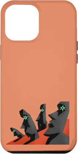 Vista 10 de iPhone 12 mini arte estilizado de esculturas de cabeza de Isla de Pascua. Estuche de arte antiguo